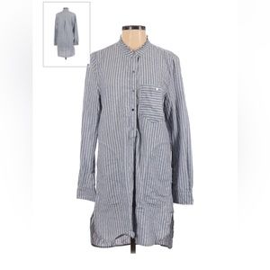 Blank NYC chambray striped shirtdress with ruffle at neck and side pocke…